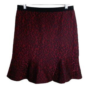 Ann Taylor Skirt Womens Size 6 Red Black Leopard Flounce Peplum Work Mini